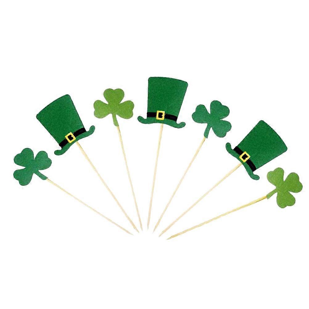 Wood Felt Clover Cake Inserted Cards Decoration 7Pcs Set