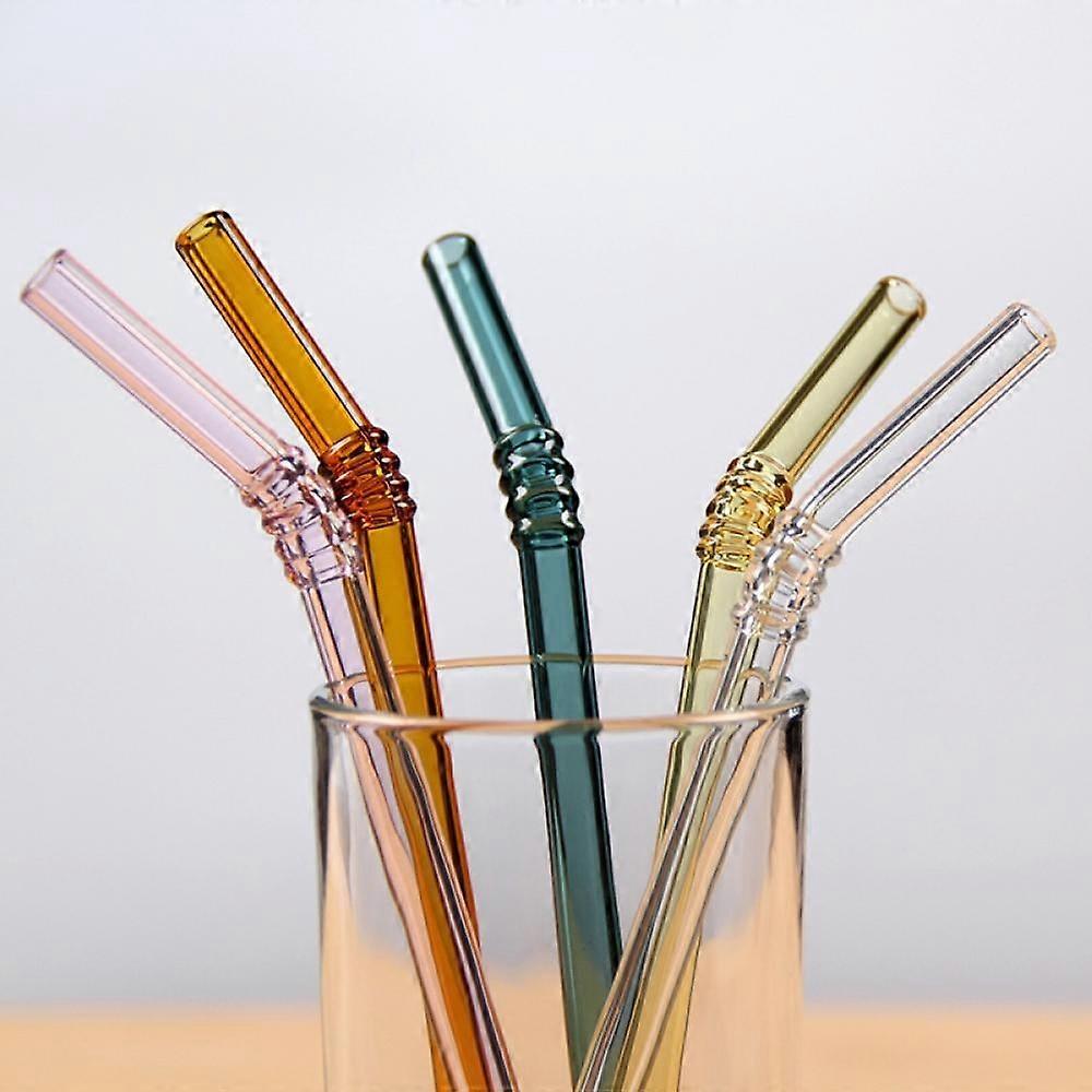 Savlot Bent Glass Drinking Straws, Bent Straws, Shatter Resistant,Non-Toxic,Eco Friendly Reusable Straws For Coffee Cold Beverage (Multi-Color)