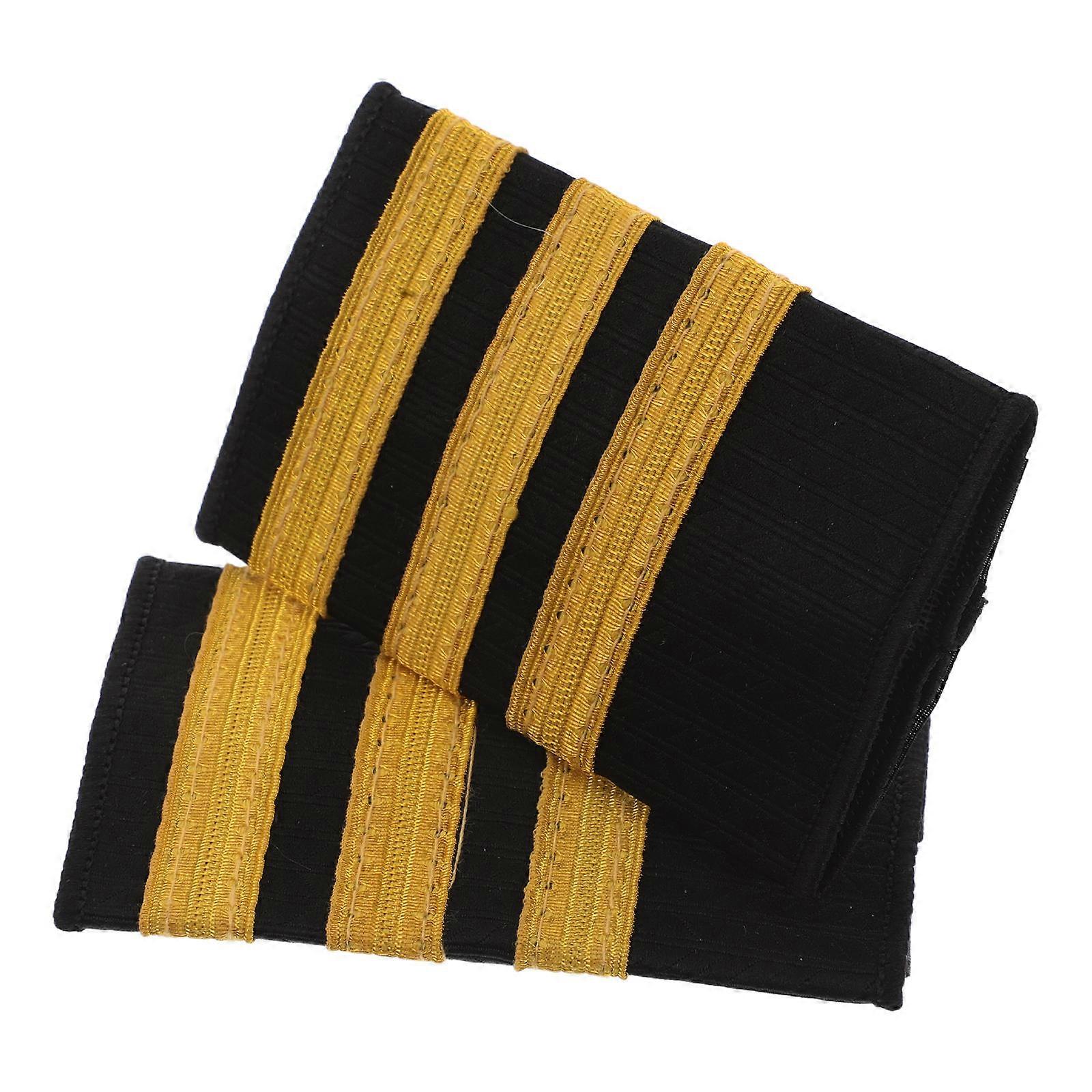 Airline Pilot Epaulets with Three Gold Stripes for Uniforms 3Pairs Multicolor