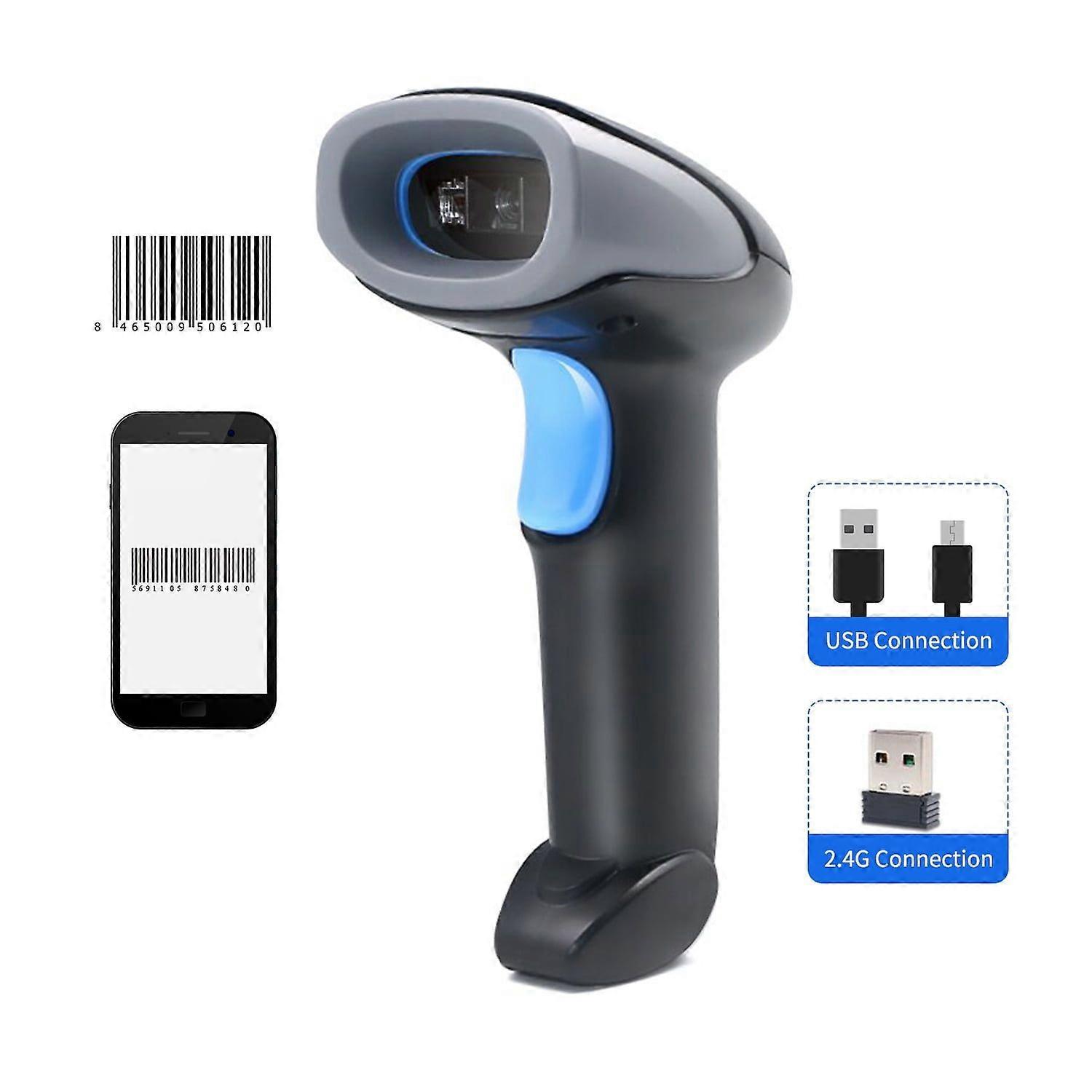2.4G Wireless Handheld 1D Barcode Scanner & USB Wired Barcode Scanner Compatible with Windows Android
