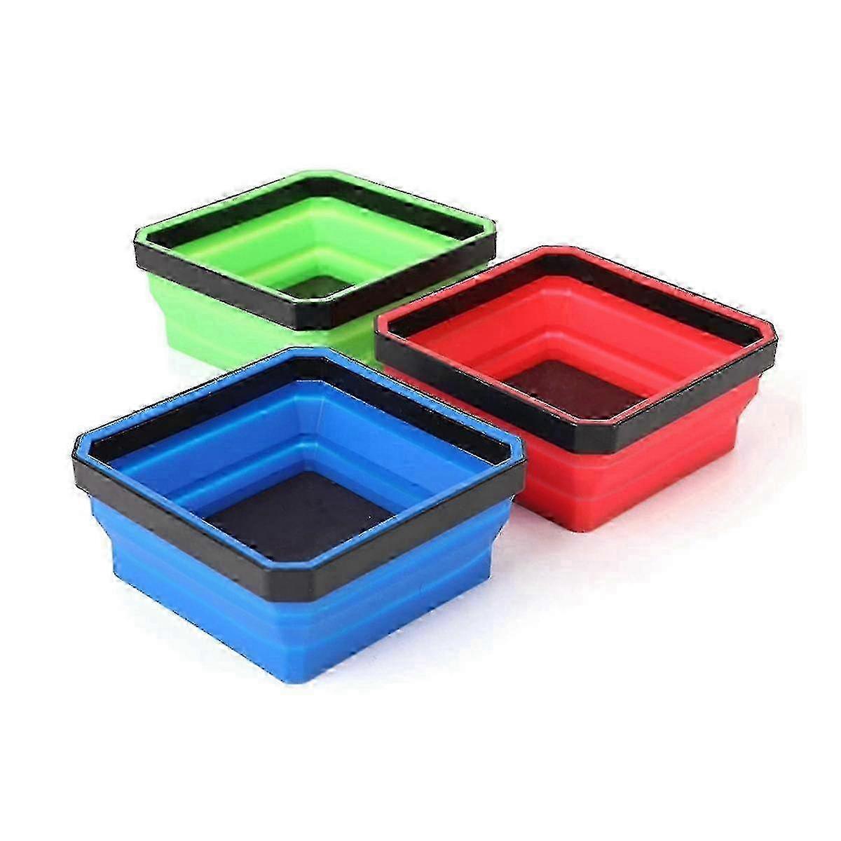3pcs Tools Parts Box Silicone Tool Tray Square Silicone Foldable Magnetic Parts Tray Hardware 26s