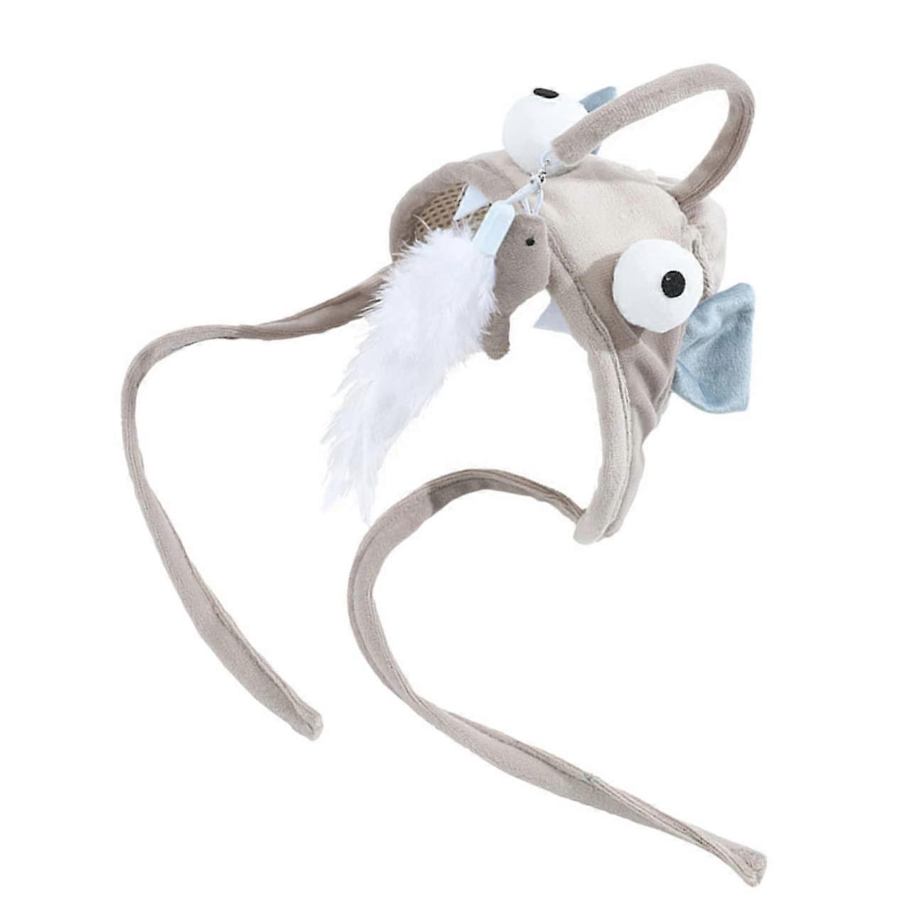 Head Wearing Cat Teaser Breathable Hat Interactive Kitten Diversion Toy Soft Grey Lantern Fish Style Indoor Cats