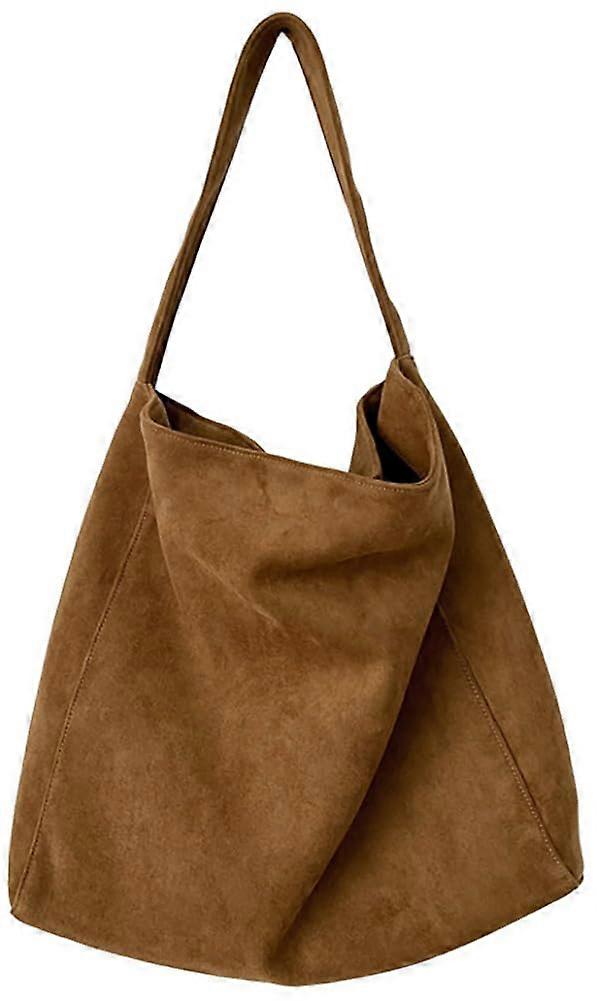 Large Suede Tote Bag For Women Slouchy Shoulder Bag Brown Suede Satchel Work Handbag Crescent Travel Winter