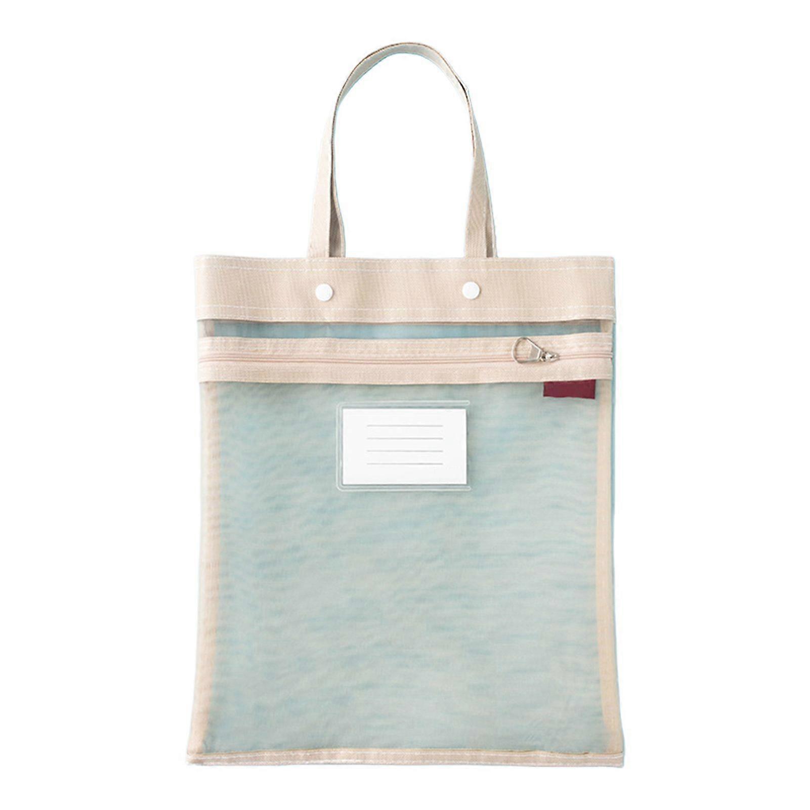 Mesh Zipper Pouch Bag with Handle Double-Layer Nylon Document Bag Transparent Handbag Paper File Tote Bag for Office School Travel Supplies