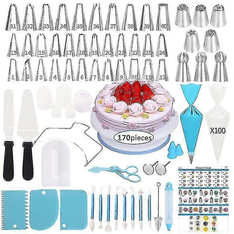 170pcs Cake Decorating Tools Kit Turntable Pastry Nozzles Cakes Baking