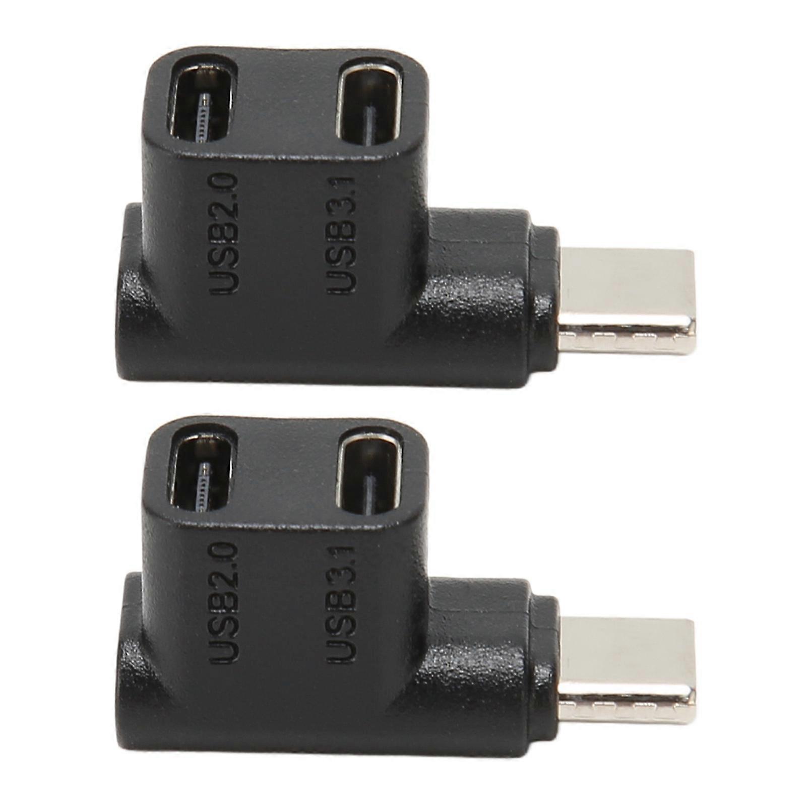 2pcs 1 to 2 USB C 3.1 90 Degree Angle Adapter 10Gbps USB 3.1 Type C Male to USBC 3.1 USB C2.0 Dual Female Right Angle Connector 