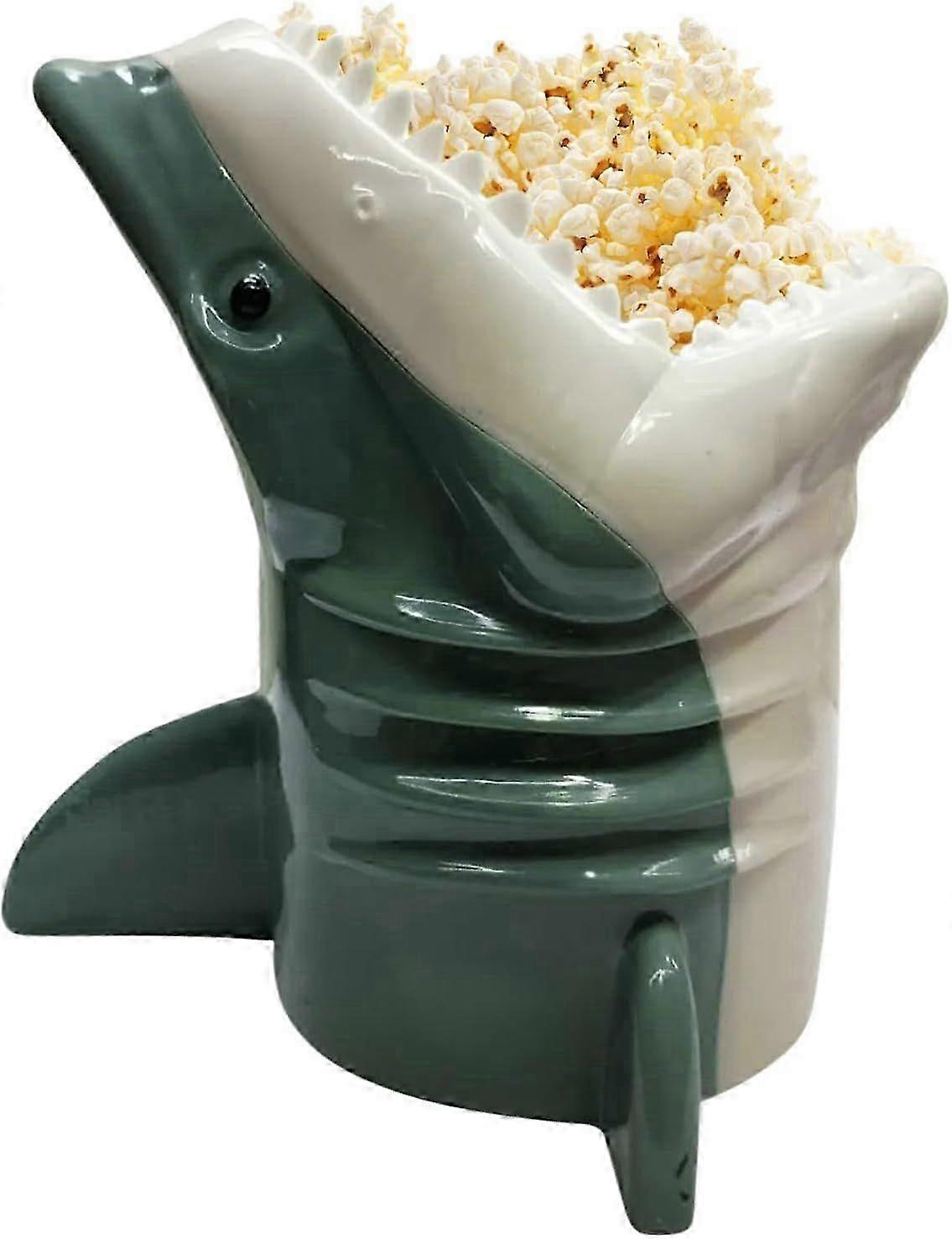 Sharks Popcorn Bucket - Funny 50th Anniversary Bucket of This Great White, Enjoy Popcorn Bravely, Silicone Reusable 3D Shark Design for Movie Nights,