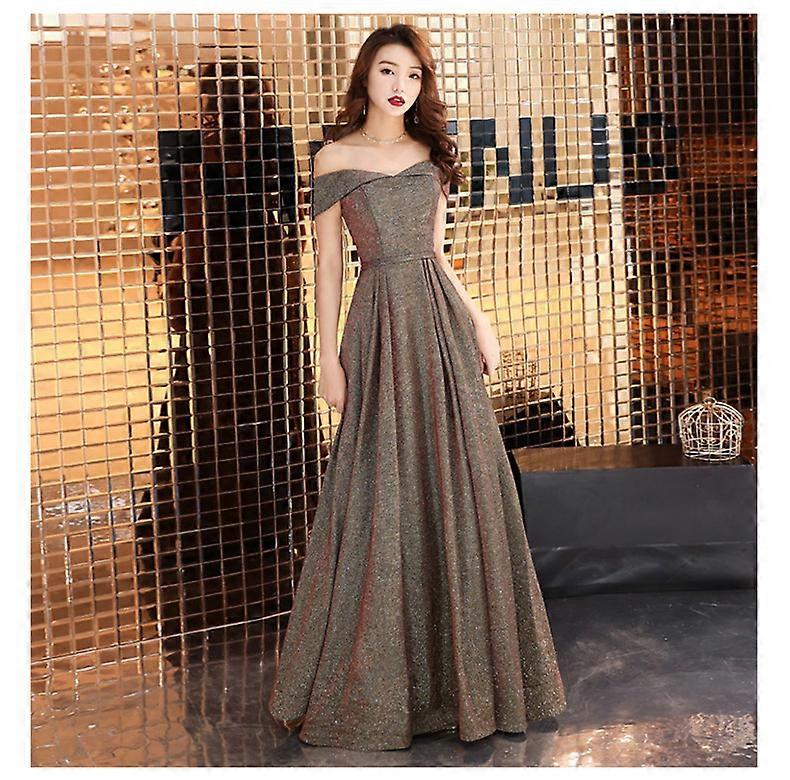 Starry Sky Evening Gown Elegant One-Shoulder Sequined Banquet Prom Wedding Party Slim Long Dress