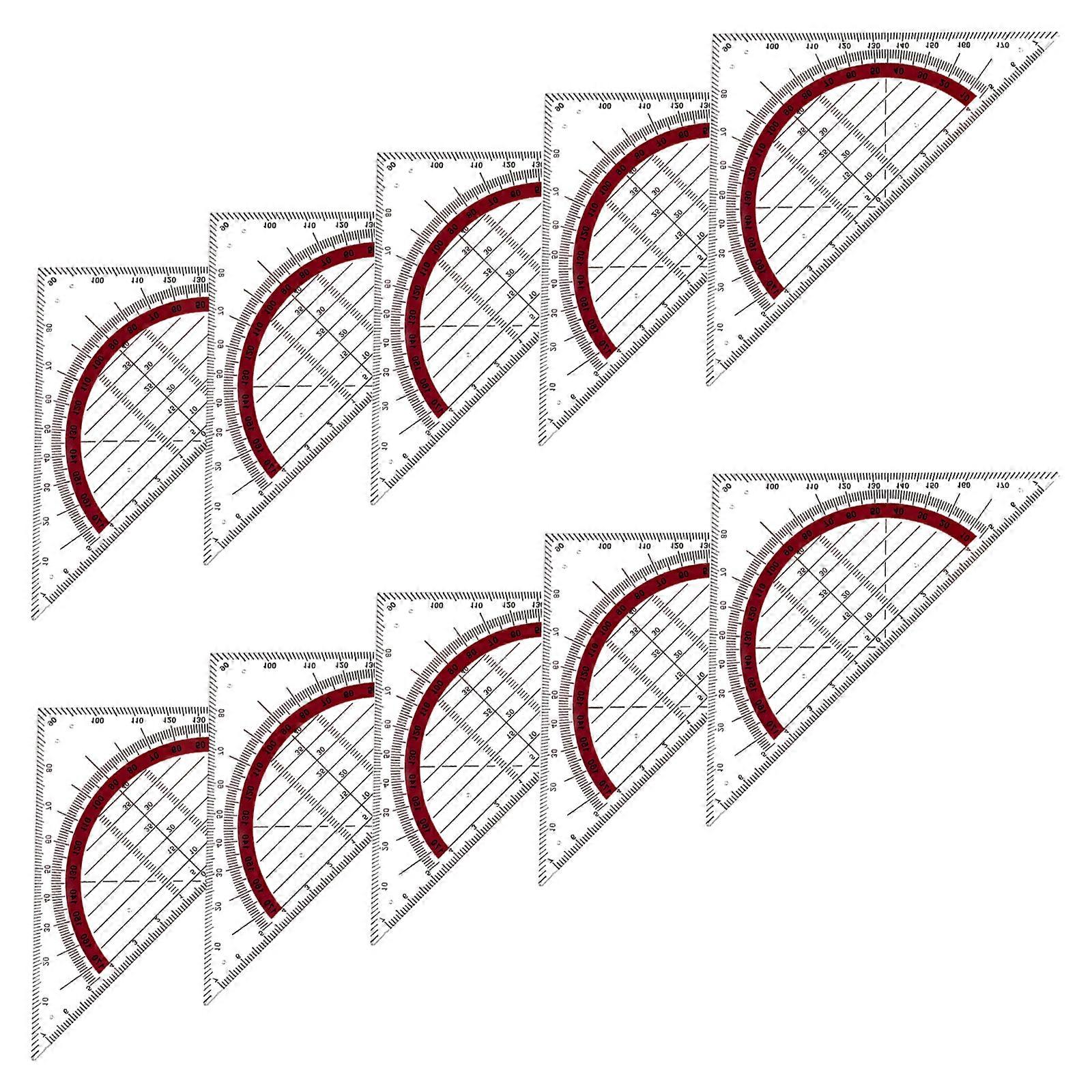 10Pcs Clear Set Square with 180 Degrees Protractors Geometry Drafting Angles Measuring Tool for Architectural Drawing Multicolor