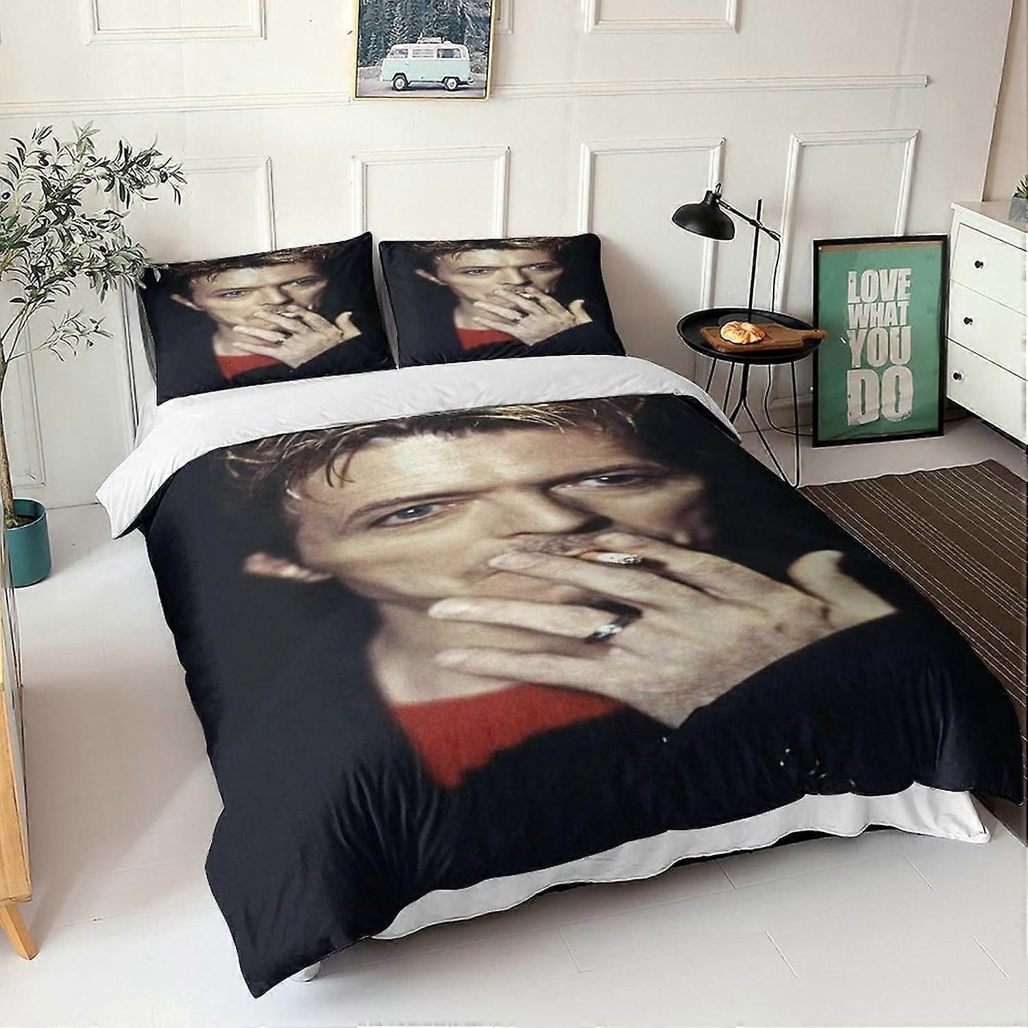 David Bowie Edredom Capa Set Cantor Impresso Roupa de Cama Rock 'n' Roll Capa Edredom com Travesseiro Shams Microfibra Capa Zipper 3 Pcs Duplo