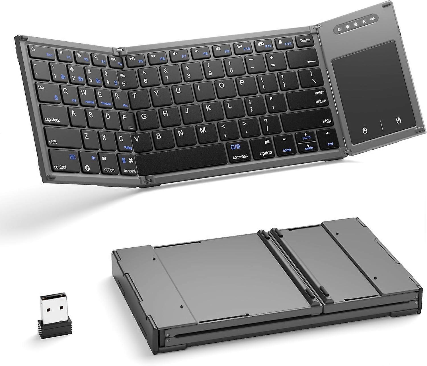 Foldable Bluetooth Keyboard, Wireless Portable Folding Keyboard with Large touchpad, Travel Pocket Keyboard for iOS,