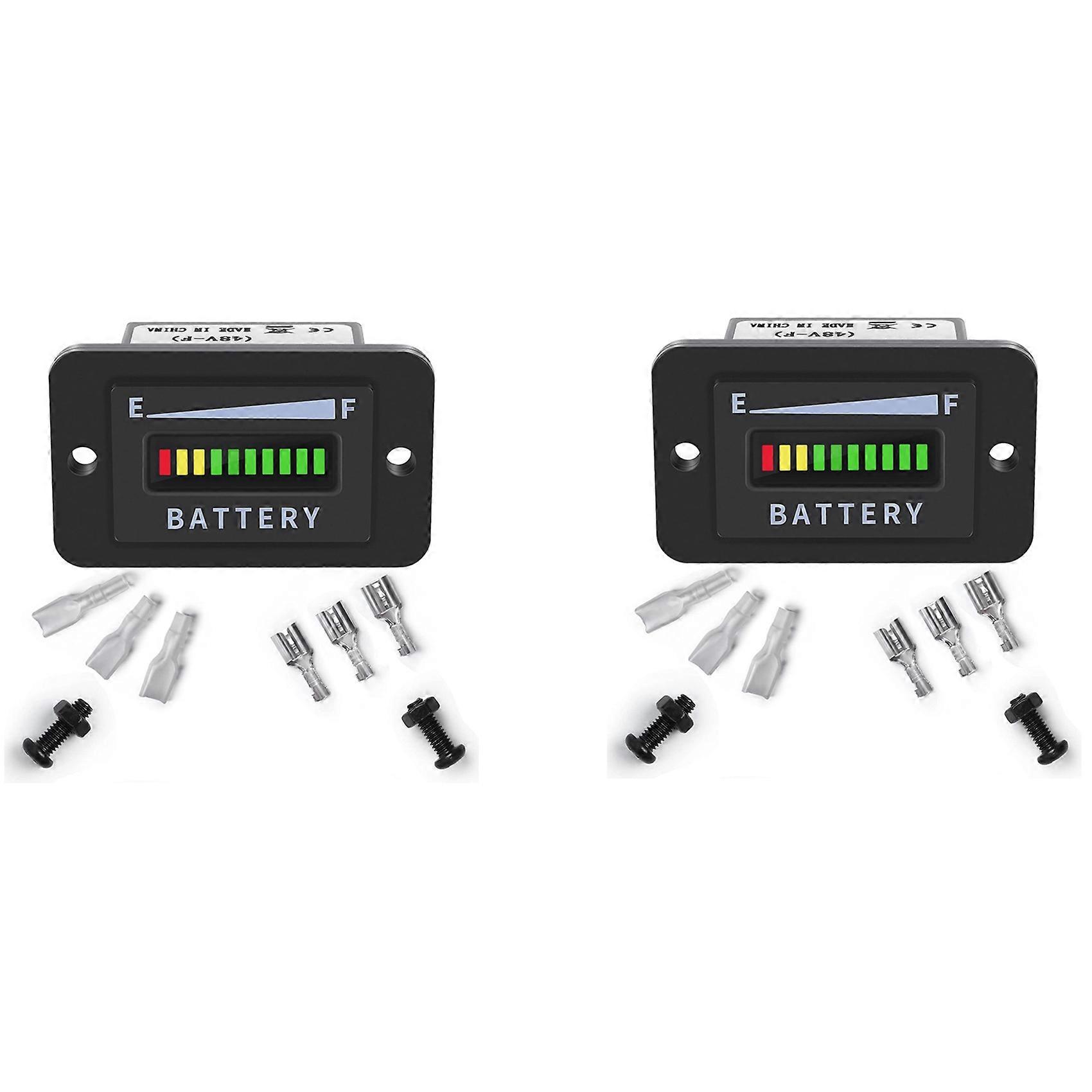 2X Golf Cart Battery Meter 48V LED Battery Indicator Battery Gauge Battery Level Meter IP65 for Club