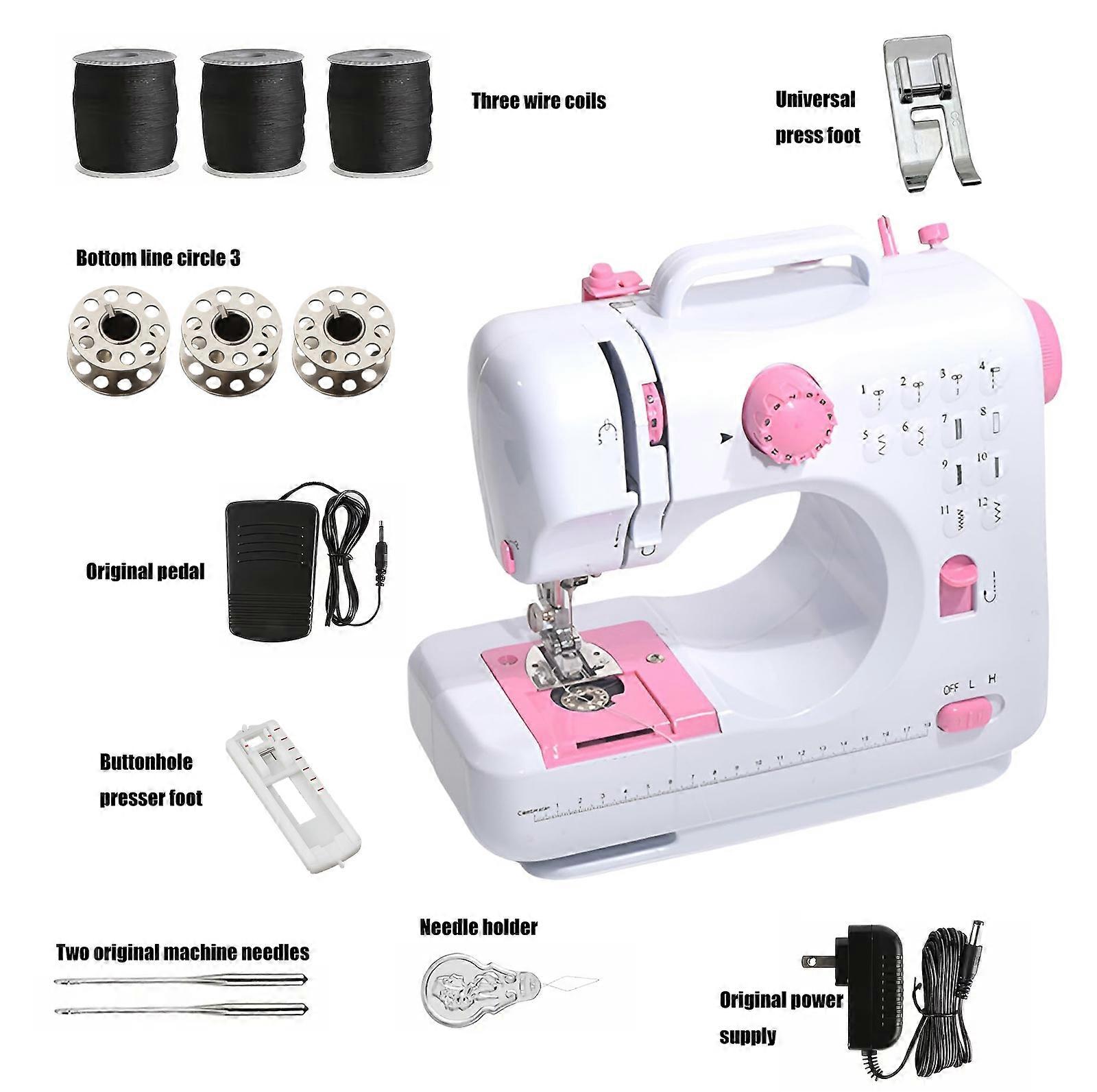Electric Sewing Machine with 12 Stitching Selections Replaceable Foot Pedal and Sewing Accessories for Beginner  Pink