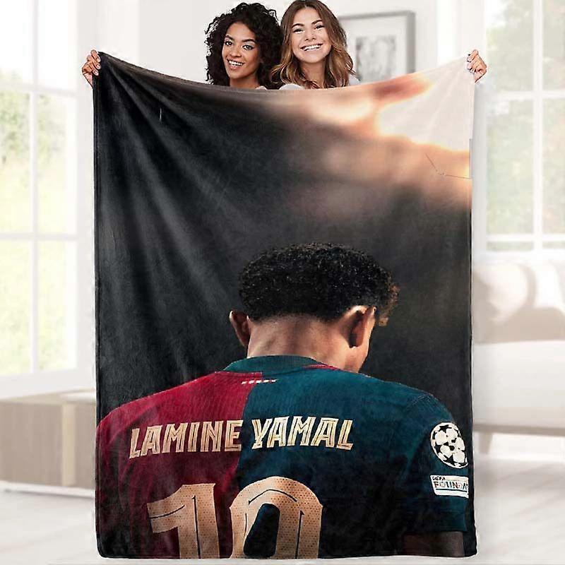 Lamine Yamal Soccer Player Throw Blanket - Soft Flannel Bedspread with Back View Jersey Design (No.10, Lamarne Yamal Nam-AZXRT361