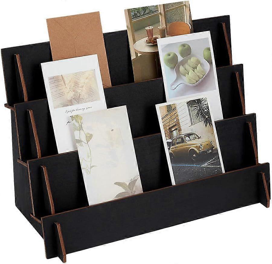 3-Tier Black Greeting Card Display Stand Organizer Postcard Display Rack Wooden Card Show Shelf Retail Displaing Stand for Craft Show Vendors Counter 