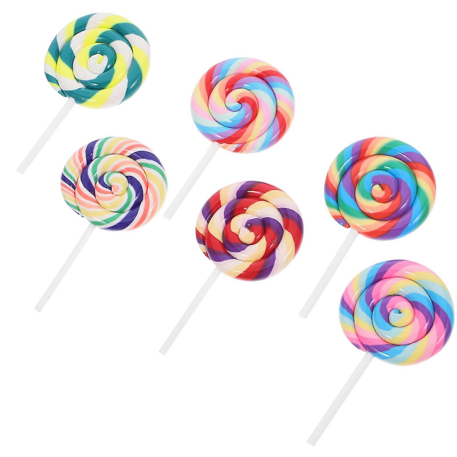 Fake Candy Soft Clay Lollipop Charms for DIY 6Pcs Multicolor Craft Set