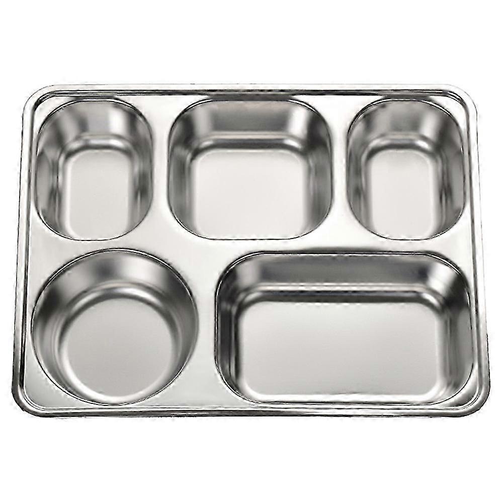 1pc Stainless Steel Divided Plate Rectangular 5 Sections Food Serving Tray