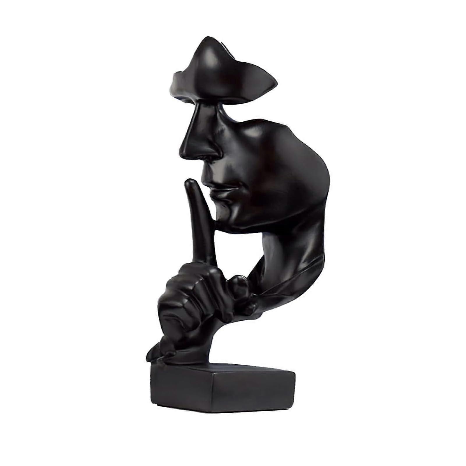 Silence is Gold Thinker Statue, Handcrafted Black Abstract Modern Sculpture for Home Office Decor, Desk, and Bookshelf