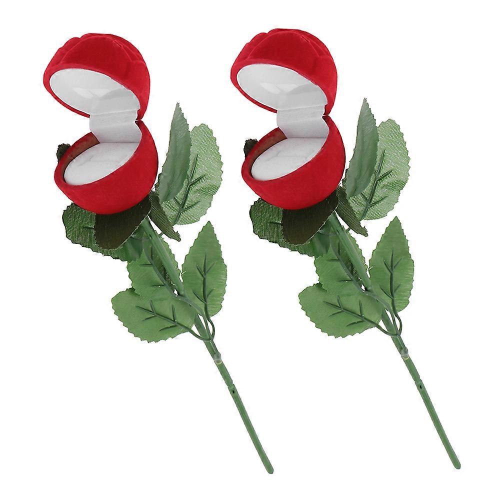 Flannel Rose Ring Box for Wedding Proposal 2Pcs Red Jewelry Storage Case