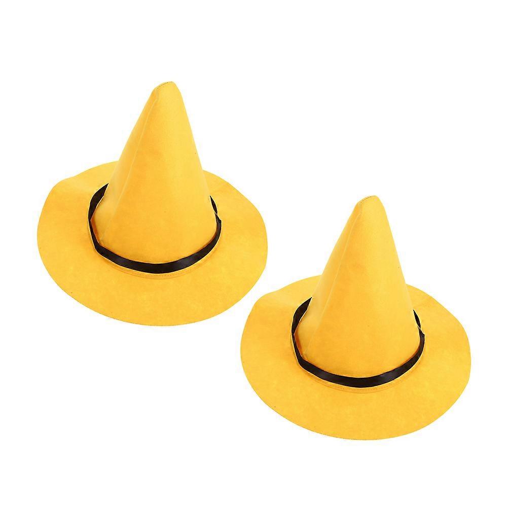 Yellow Wizard Hat Felt Pointed Halloween Hat for Cosplay 2Pcs Accessory
