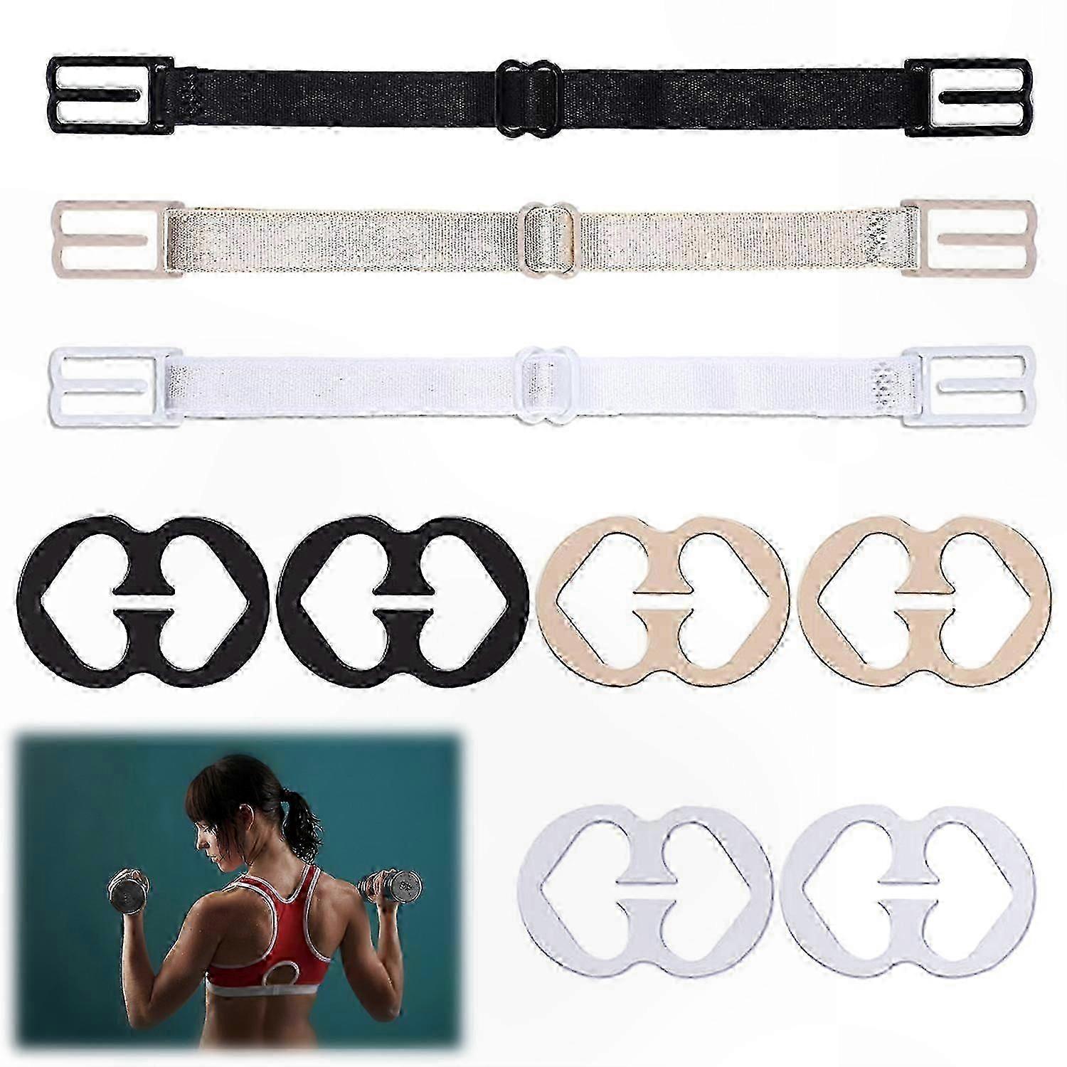 9-Piece Bra Strap Clips Kit - 3 Adjustable Straps & 6 Hooks, Soft Elastic Comfort for All Cup Sizes (Black)