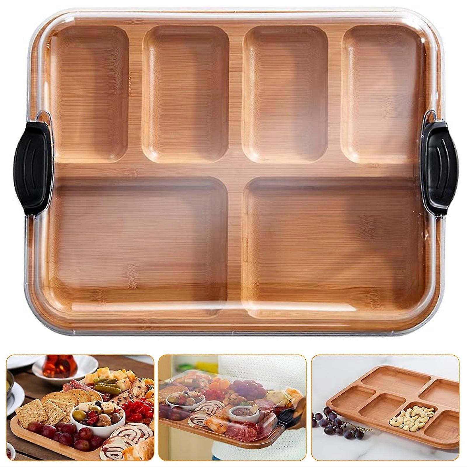 Wekvgz Cheese & Charcuterie Boards with Compartments, Heat-Resistant Cutting Board, Compatible with Snack Storage, Transparent Lid Included