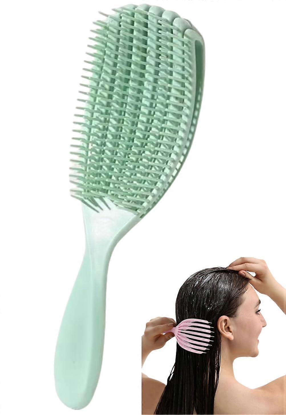 Afro Hair Brush with Ergonomic Curved Vent Design for Wet and Dry Detangling and Scalp Massage Green