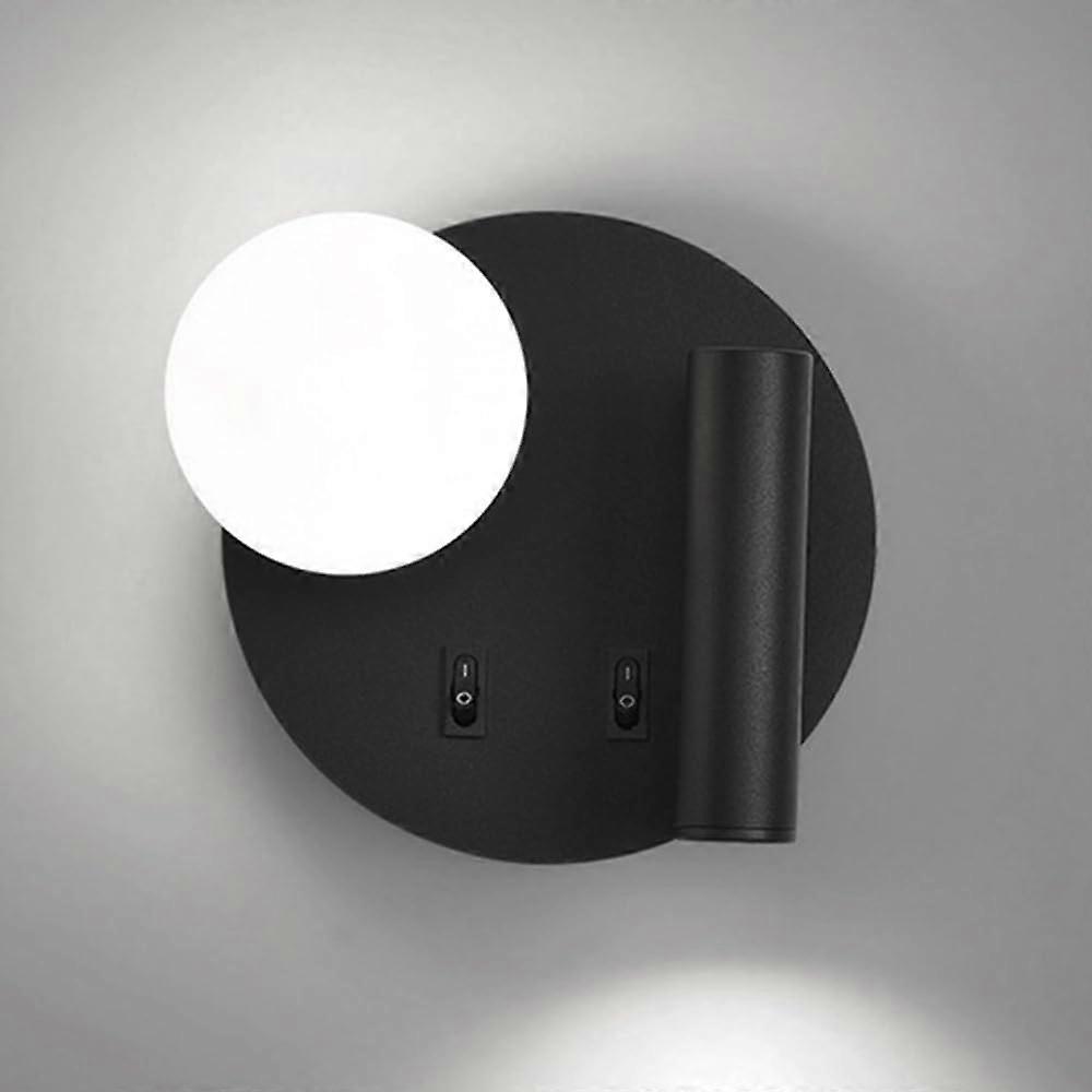 Modern LED Wall Sconce with Switch, Adjustable Bedside Reading Spotlight, Black 6000K Left