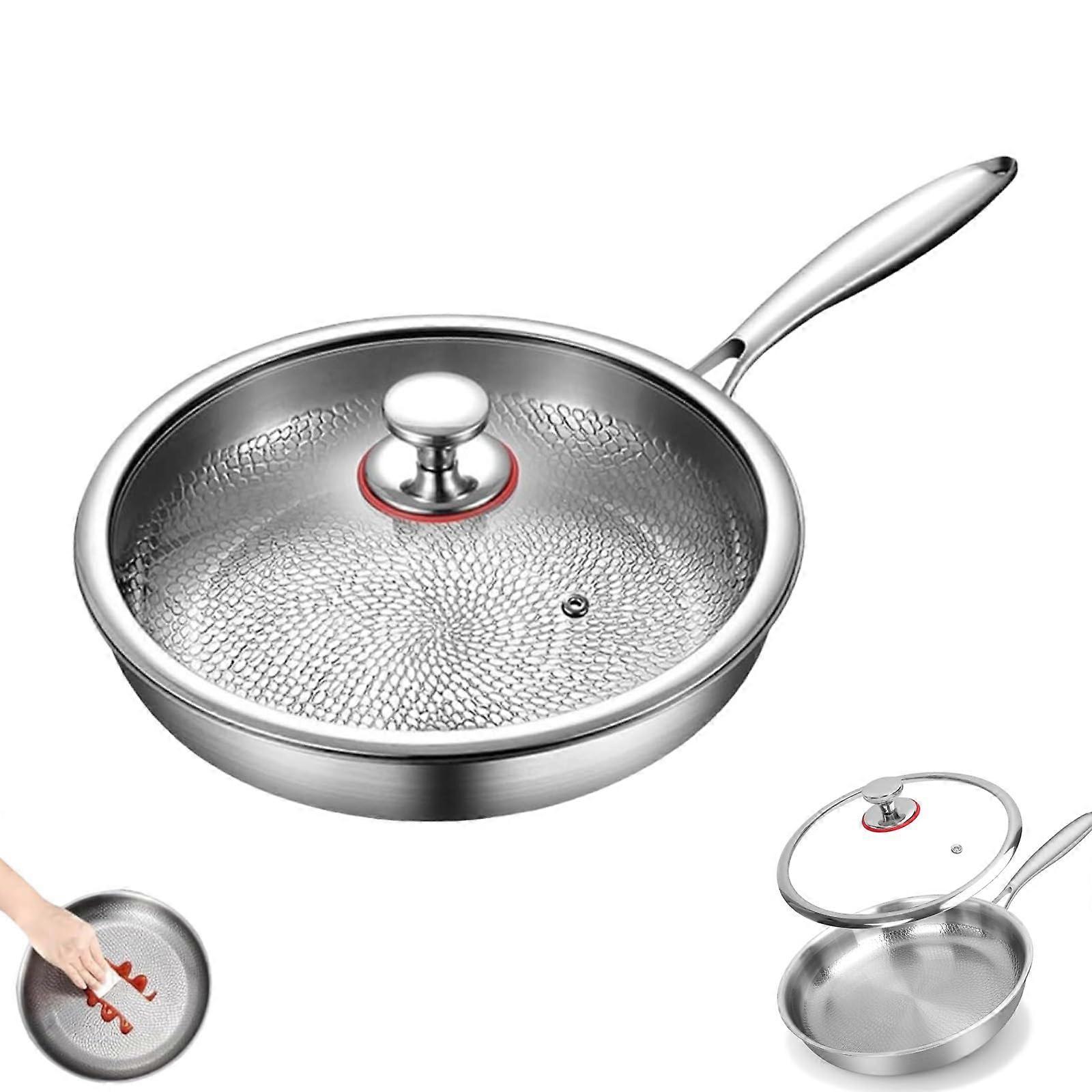Titanium Frying Pan with Lid, Lightweight Hammered Pure Titanium Skillet for Even Heating