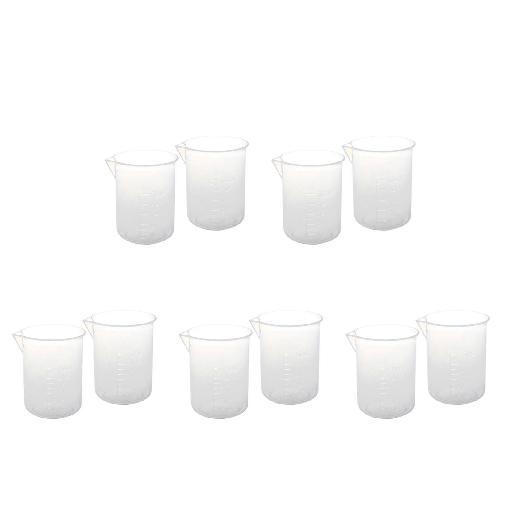 10 Pcs 50 Ml Laboratory Plastic Water Liquid Measuring Cup Transparent