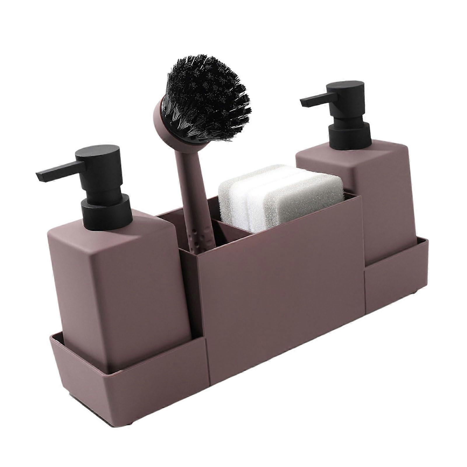 Kitchen Soap Dispenser Set with Sink Sponge Holder Organizer, Space Saving Reddish Brown