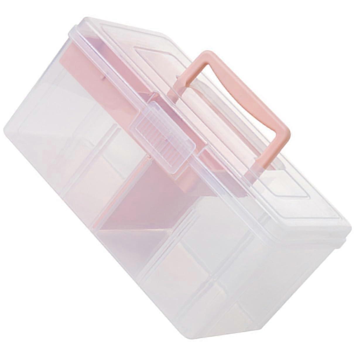 Clear Plastic Storage Box with Lid and Handle, Transparent Desktop Organizer for Makeup and Small Items