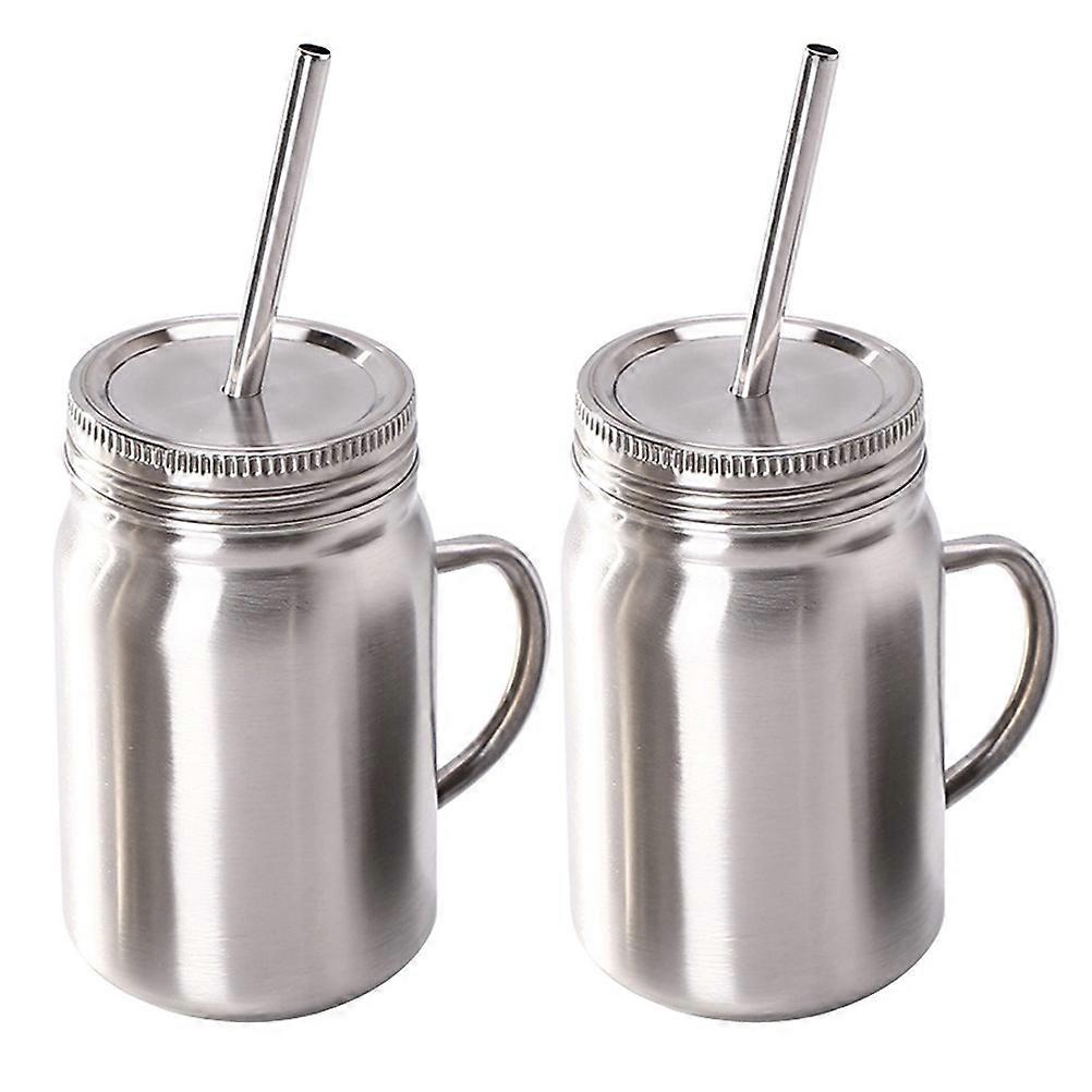 Silver Stainless Steel Mason Jars for Storage Use 2Pcs Useful Cups