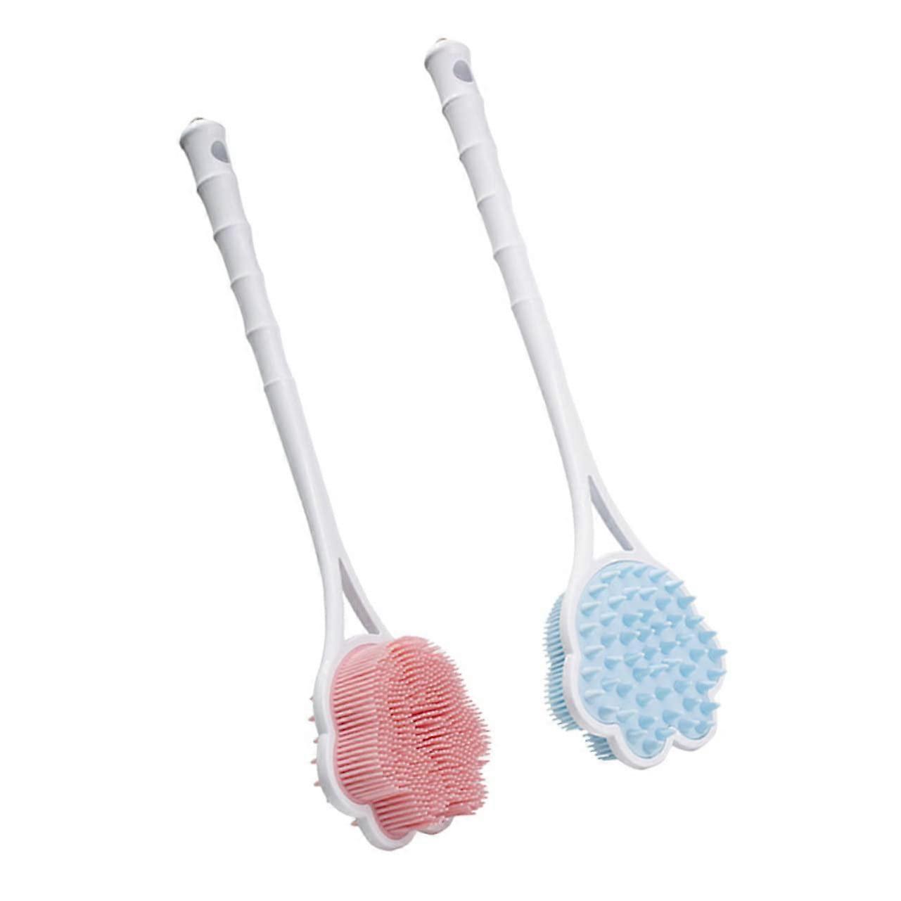 Long Handle Bath Brush Back Scrubber for Shower with Gentle Exfoliating Bristles, 2 Pack