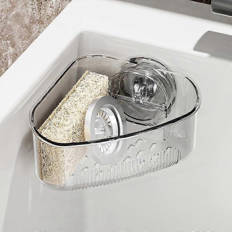 Sink Corner Rack with Strong Suction Cups, Triangular Drainer Basket for Kitchen Sponges and Brushes