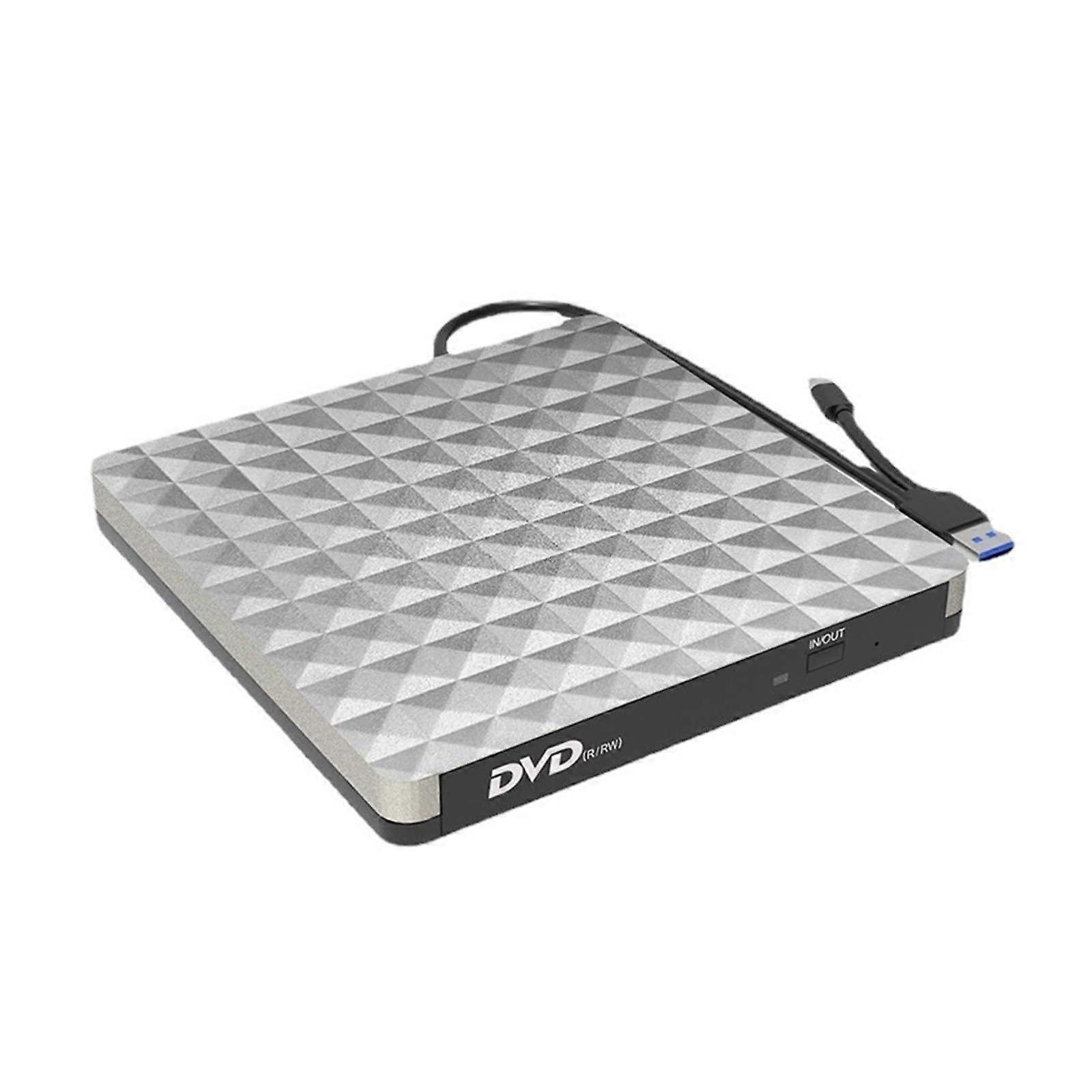 External DVD Drive USB 3.0 TypeC Speed Burner RW Optical Disc for Laptop Compatible with Mac Silver Gray