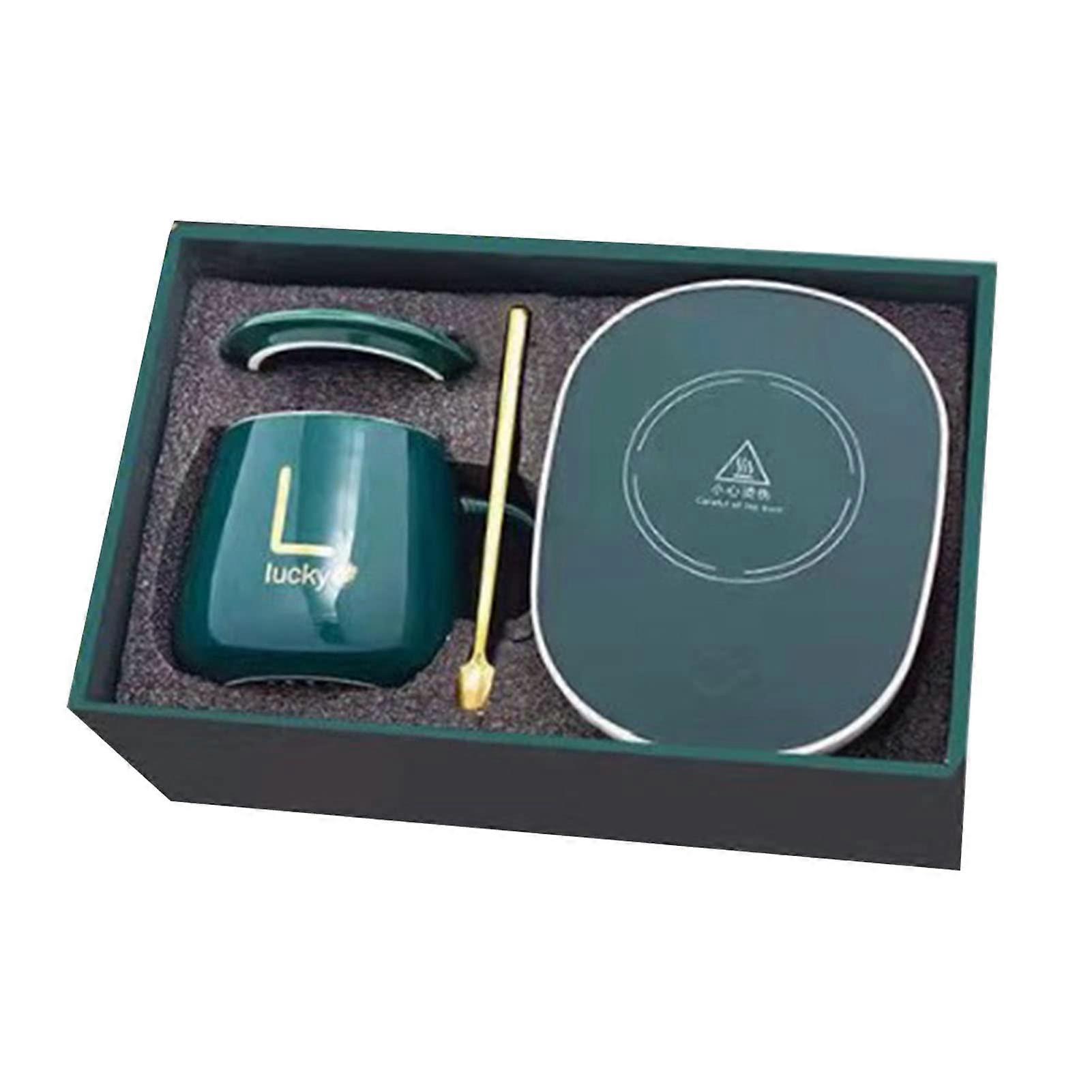 Coffee Mug Warmer Set with Ceramic Cup, Constant Temperature Control, Even Heating, Elegant Green