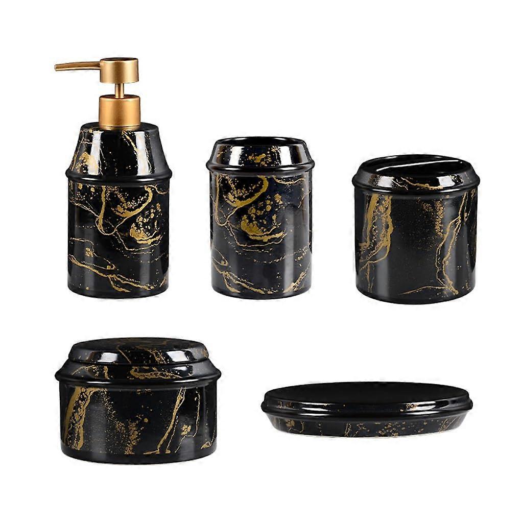 Bathroom Accessories Set Marble Pattern 5 Piece with Soap Dish Cup Longlasting Color Retention