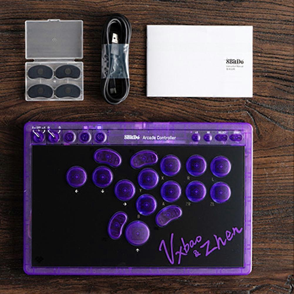 8BitDo All-Button Arcade Controller for Switch & Windows, Transparent Purple Signature Edition, 3 Modes