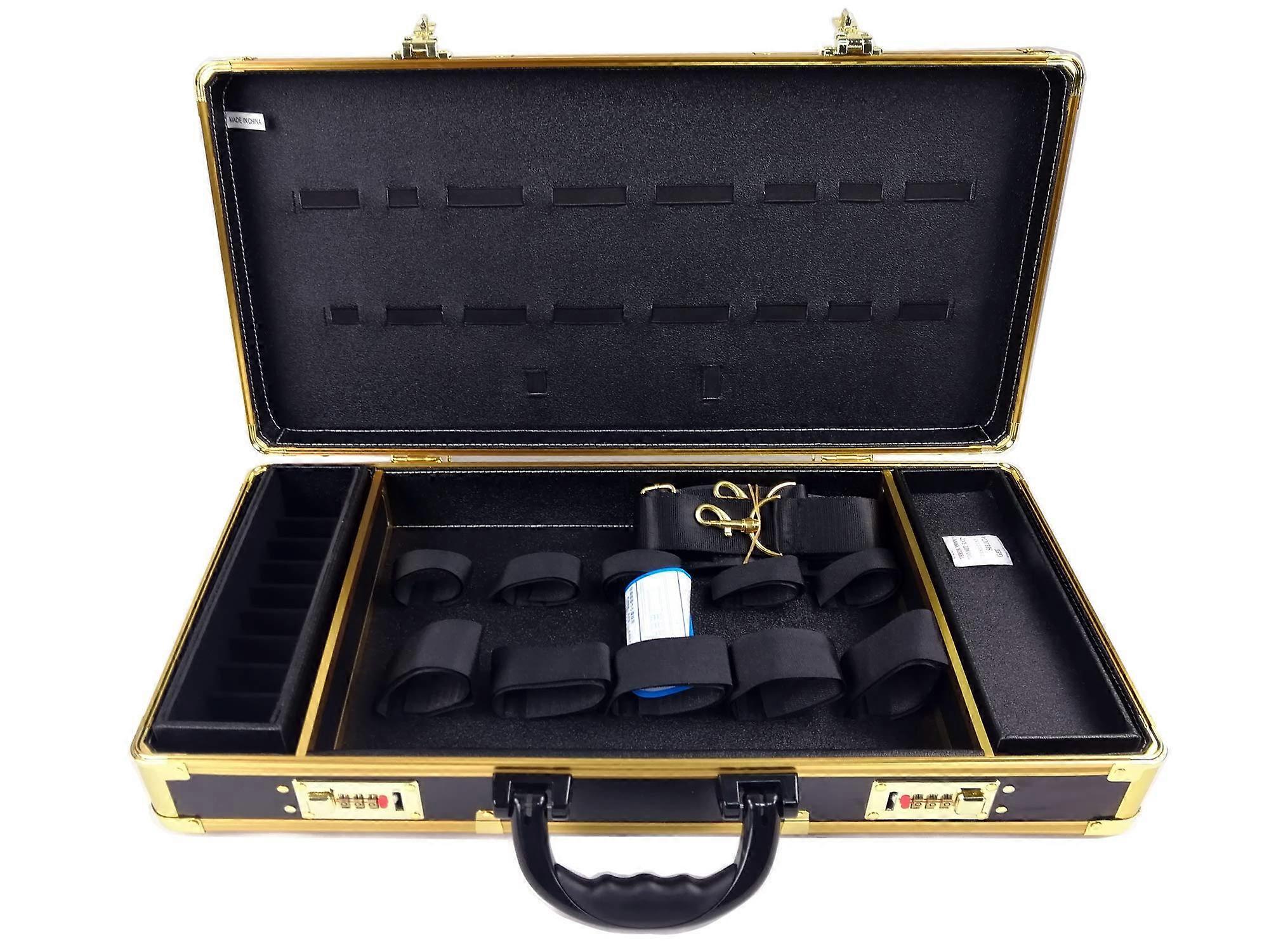 Lockable Barber Tool Case with Shoulder Strap, Golden Professional Barber Box with Aluminum Corners