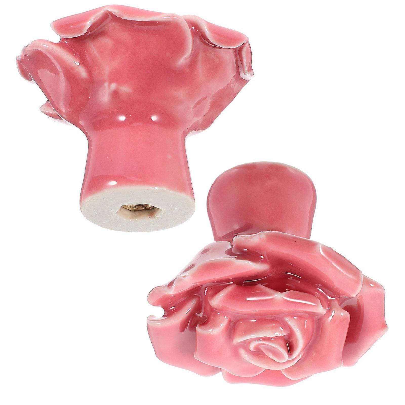 Rose Shaped Ceramic Kitchen Cupboard Cabinet Drawer Door Knobs Pull Handles 2Pcs