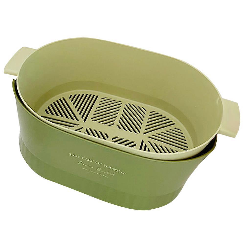 Kitchen Food Washes Colanders Double Layer Household Fruit Strainer Green 34.5x22cm 1Set