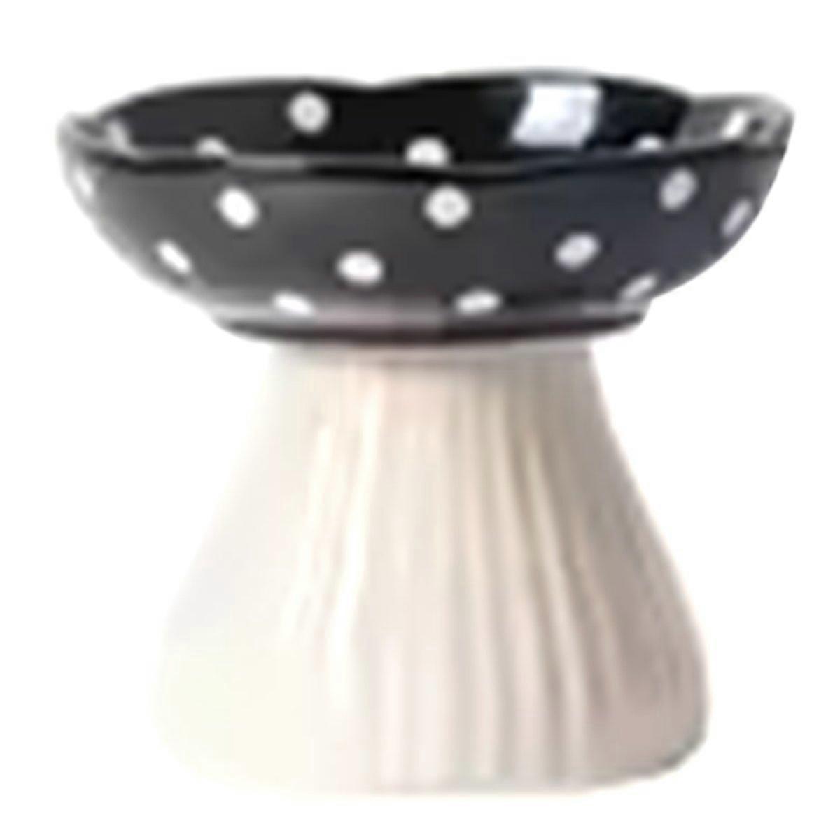 Mushroom Ceramic Cat Bowl Elevated Feeder Black