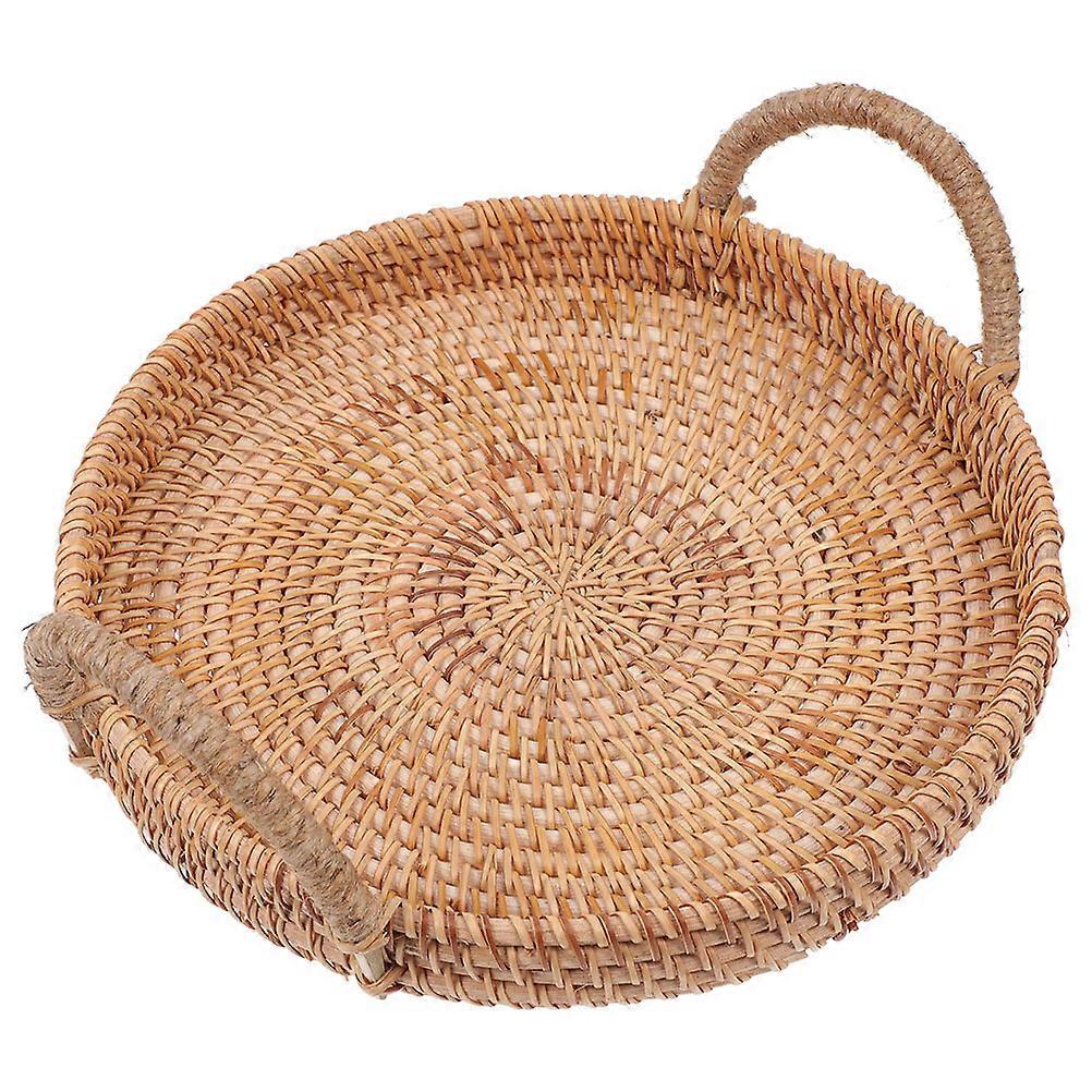Khaki Woven Round Fruit Basket for Storage Use Small Serving Tray