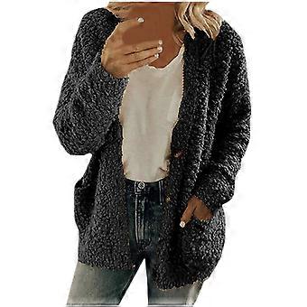 Koftatröjor för kvinnor Casual Plus Size Plyschtröja Fickor Ytterkläder Knappar Kappa Svart 5XL