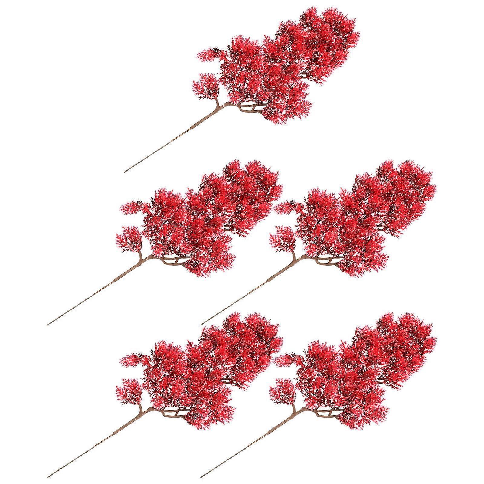 Simulated Pine Branches Decorative Pine Leaves for Decor 20Pcs Red