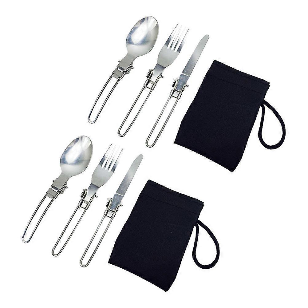 Foldable Tableware Stainless Steel Picnic Cutlery Set Includes 2Sets