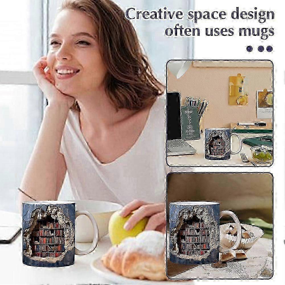 Creative Bookshelf Space Design Multi-Purpose 350ml Ceramic Mugs