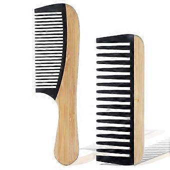 2PCS Wide Tooth Comb Natural Bamboo Combs Anti-Static Wooden Pick for Thick Curly Hair Han
