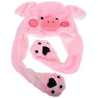 Varkensmuts met bewegende, springende en kloppende oren, pluche muts, feestmuts, cosplay, grappige kostuumaccessoires voor kinderen